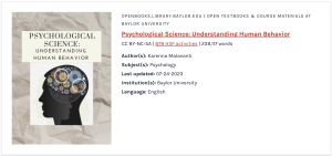 Pressbooks directory book card for Psychological Science