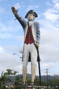 Photograph of a large, privately-owned statue of Captain Cook located in Cairns
