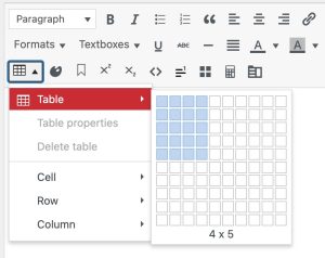 Table dropdown. Description above.