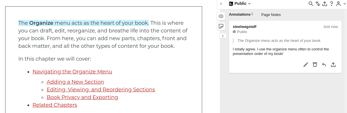 An image showing an example of a Hypothesis annotation. Note: the above annotated text ("viewed by all visitors") is an actual, live example of a Hypothesis annotation.
